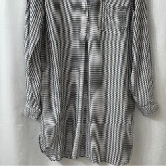 DKNY Gray & White Striped Lightweight Tunic Roll-Tab Sleeves - Picture 3 of 13